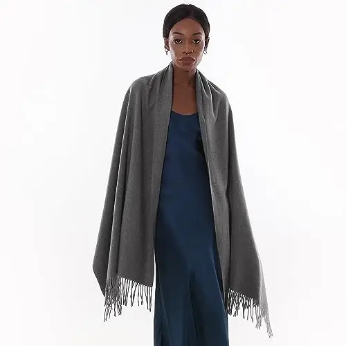 Sciarpa Scialle Donna Invernale Stola Grigio Scuro Spaosa Sciarpe Foulard Pashmina Elegante Cerimonia miniatura 3