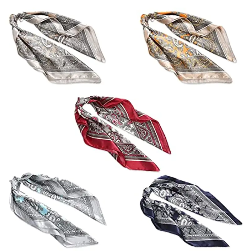 SCJJZ bandana, bandana, bandana nera, bandana donna, Sciarpa di seta liscia Sciarpe Hijab da donna, 5 pezzi Accessori per capelli in seta con sciarpa quadrata Hijab (60 * 60 cm) miniatura 2