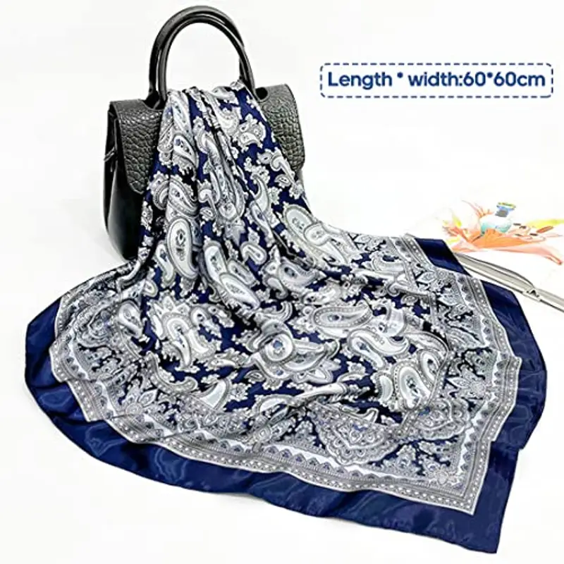 SCJJZ bandana, bandana, bandana nera, bandana donna, Sciarpa di seta liscia Sciarpe Hijab da donna, 5 pezzi Accessori per capelli in seta con sciarpa quadrata Hijab (60 * 60 cm) miniatura 3