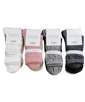 Calzino corto donna in caldo cotone operato Scopri Prisco Terra TRI-PACK