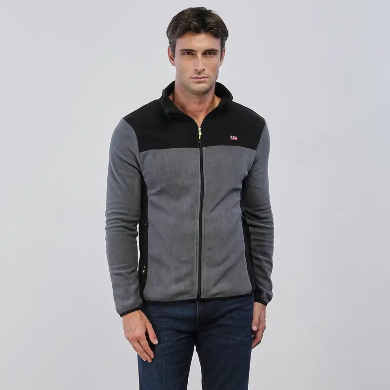 Pile grigio da uomo con zip e ricamo logo