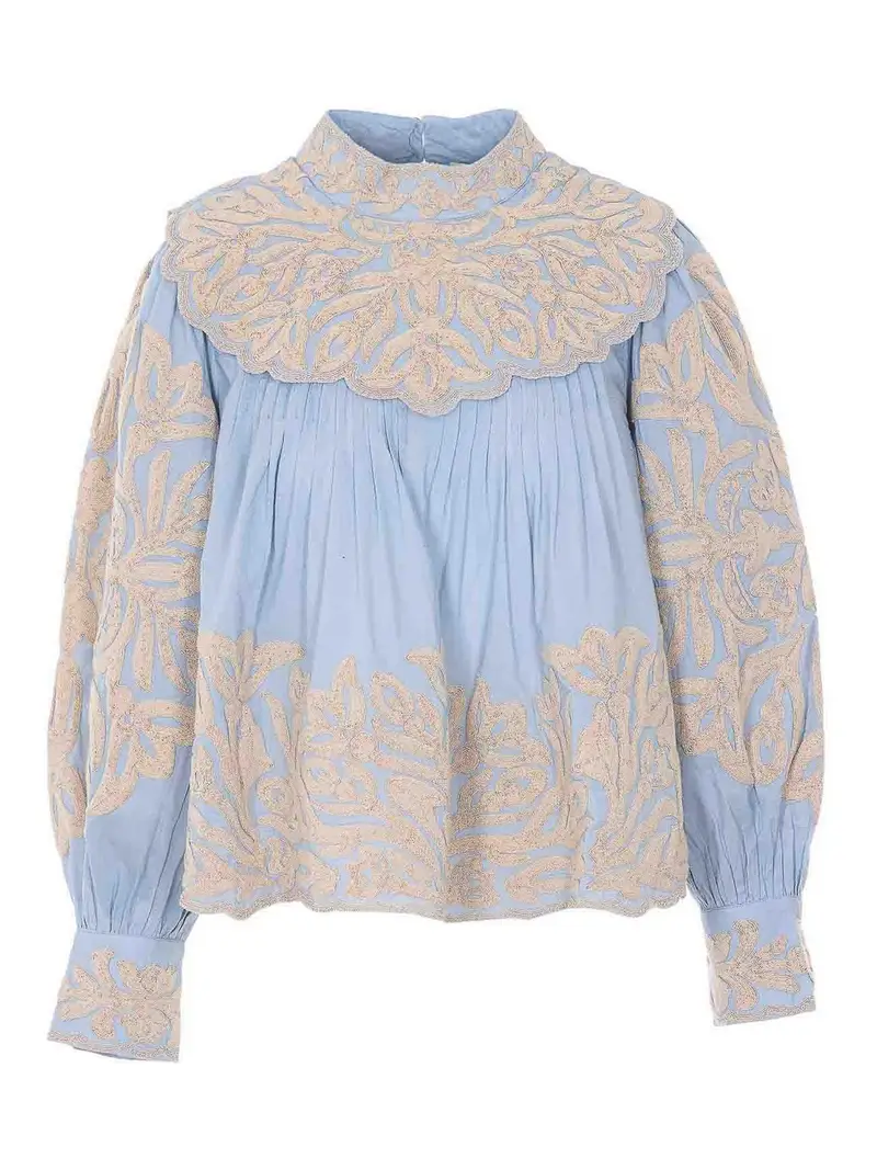Camicia ricamata Alexandra azzurra Blu