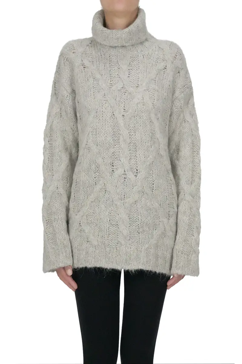 Pullover dolcevita in maglia pesante Grigio Chiaro