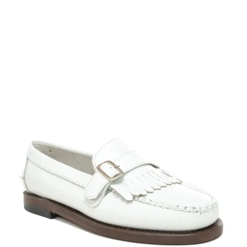 mocassini da donna in pelle con fibbia frontale bianchi miniatura 2