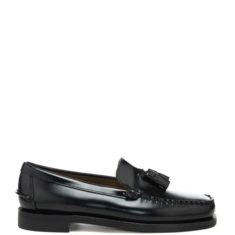 mocassini da uomo in pelle lucida con nappina frontale neri