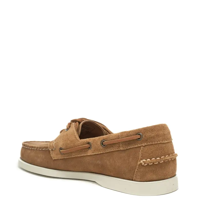 mocassini da uomo in suede con lacci frontali e lungo il perimetro marrone cognac miniatura 2