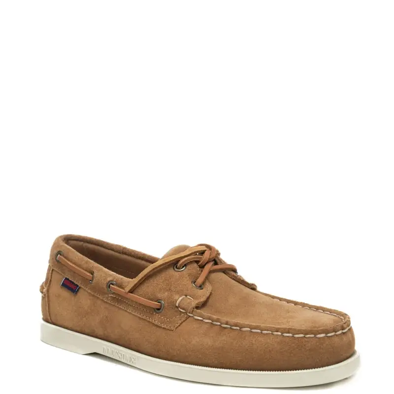 mocassini da uomo in suede con lacci frontali e lungo il perimetro marrone cognac miniatura 3