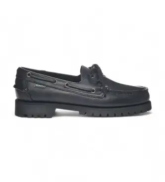 per uomo 7001HU0 Scarpe da barca in pelle cerata Black Ranger (41), Nero, Basso, 1 a 3 cm, Stringhe, Casual Naturale