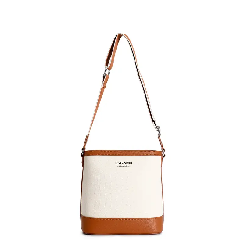 secchiello in canvas con profili cuoio