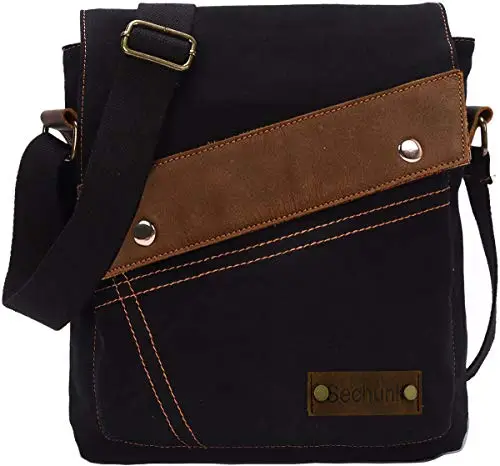 Sechunk Borse a tracolla in tela borse a tracolla borse messenger borsa borsa zaino per uomo donna, Black miniatura 2