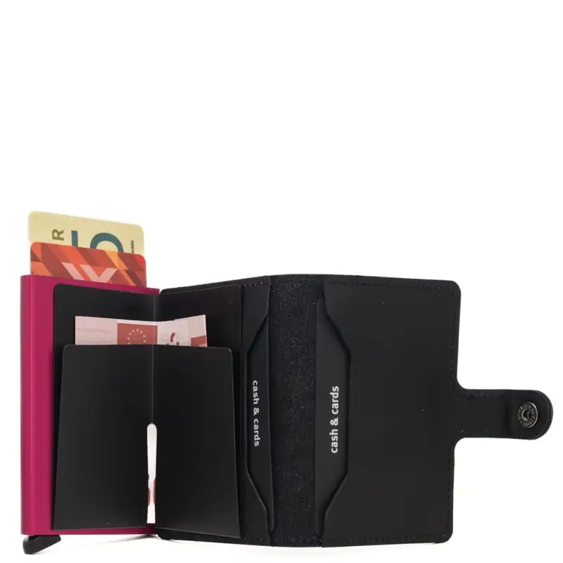 Secrid miniwallet matte in pelle opaca nera e fuxia miniatura 2