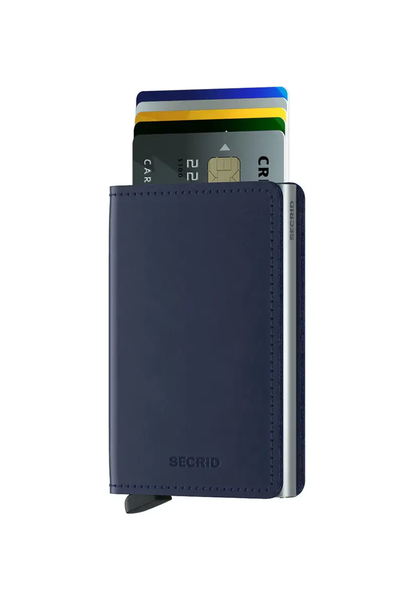 portafoglio in pelle Blu navy miniatura 2