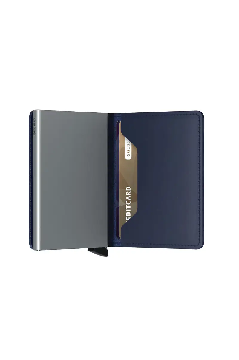 portafoglio in pelle Blu navy miniatura 3