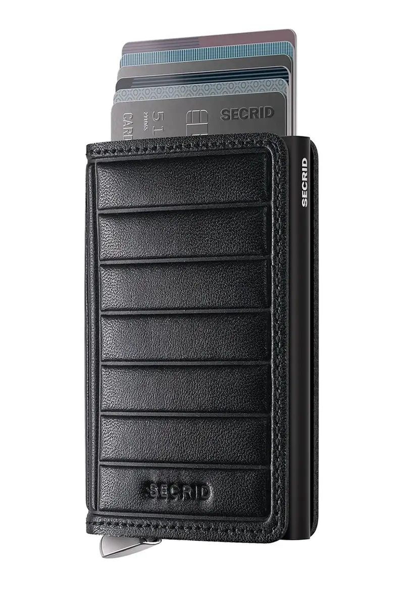 portafoglio in pelle EMBOSS LINES Nero miniatura 2