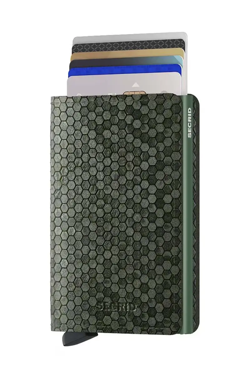 portafoglio in pelle Slimwallet Hexagon Green colore verde miniatura 2