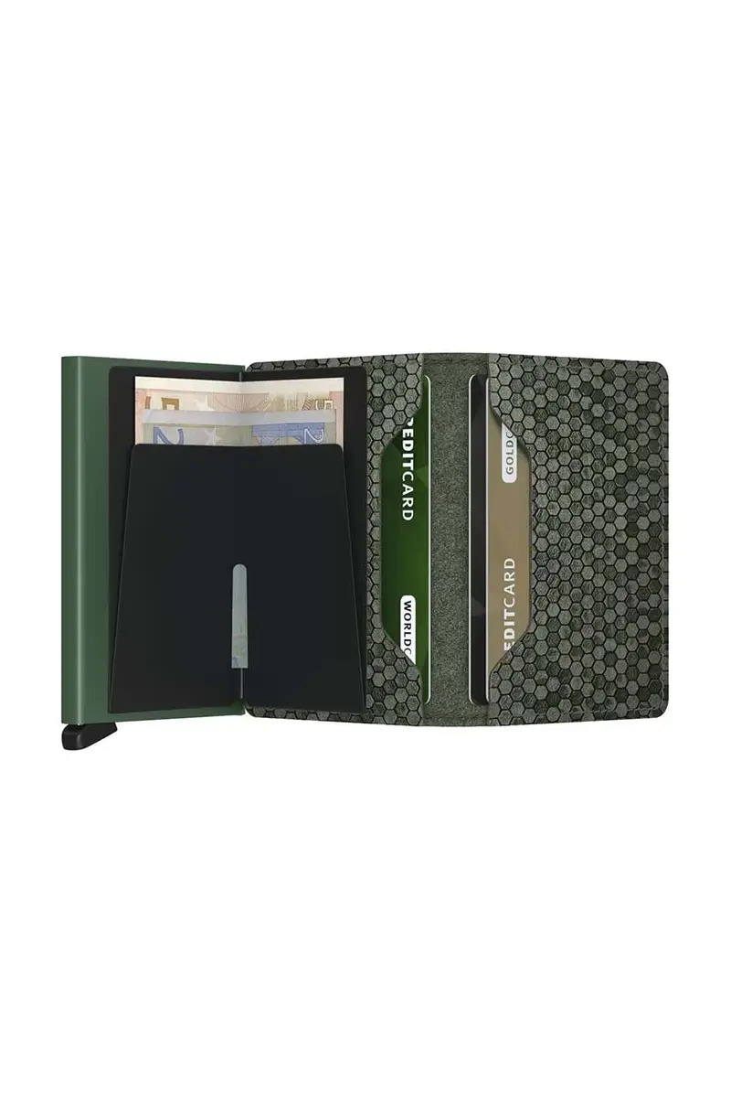 portafoglio in pelle Slimwallet Hexagon Green colore verde miniatura 3
