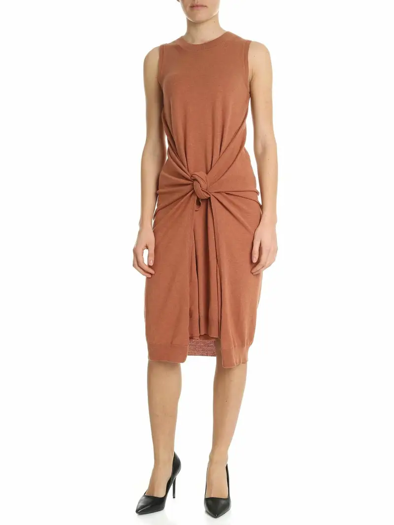 Abito in maglia color rame con nodo Rosso