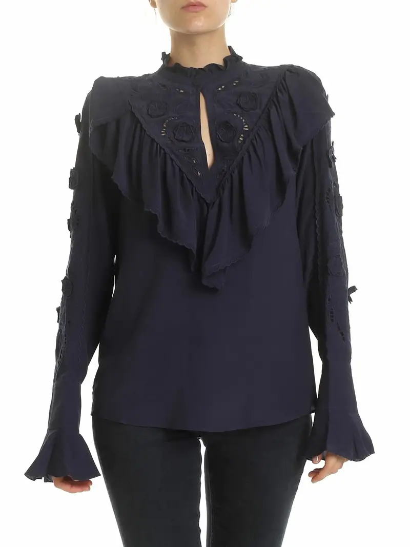 Blusa con ricami Ink Navy Blu
