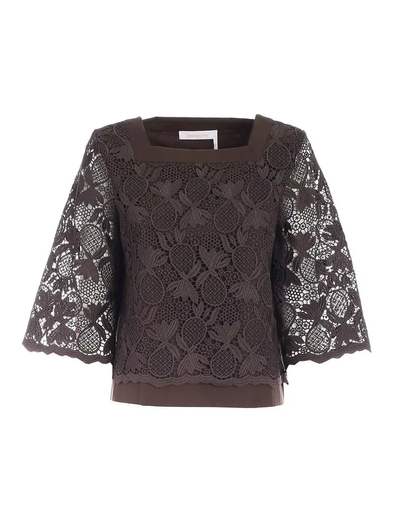 Blusa in pizzo marrone