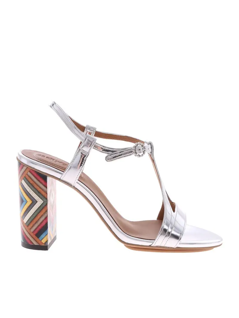 Sandali ankle strap con tacco Multi Rainbow Argento