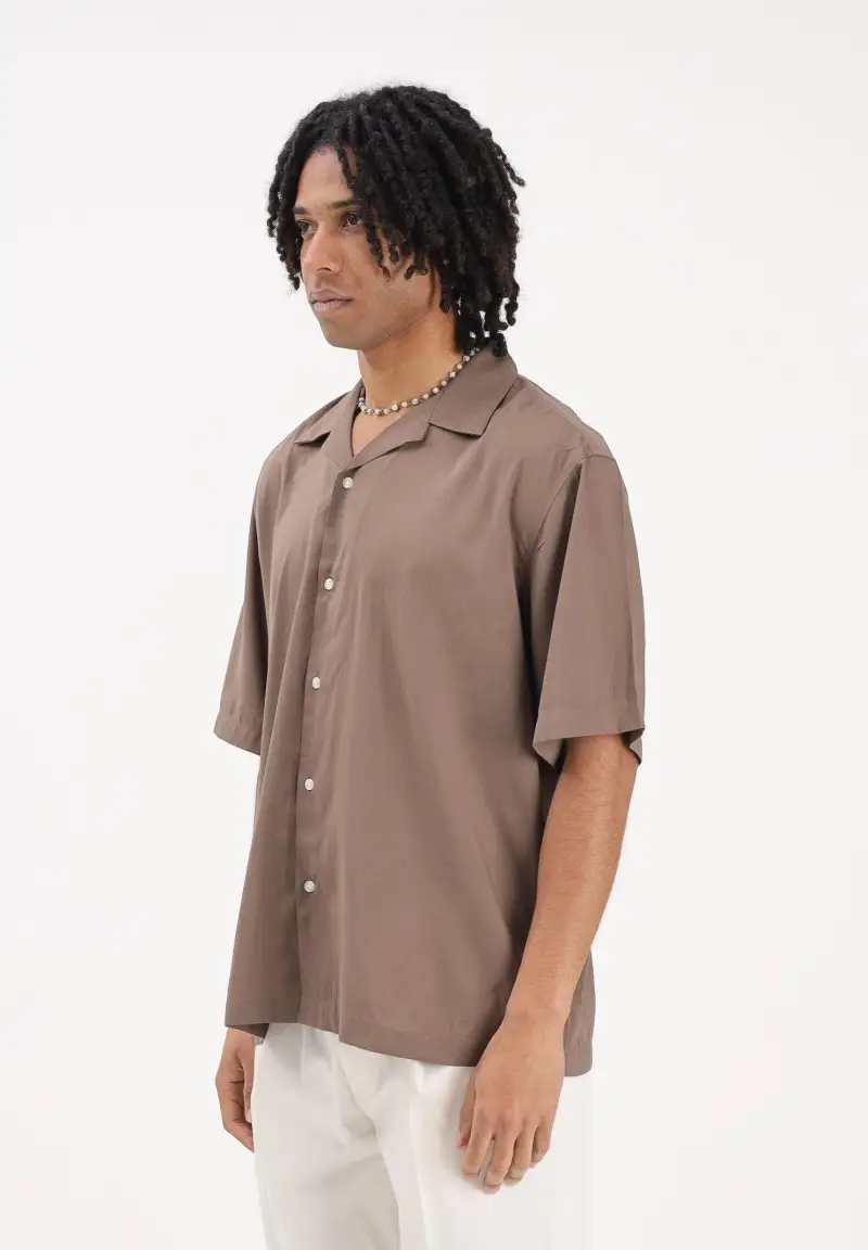 Camicia a manica corta marrone da uomo