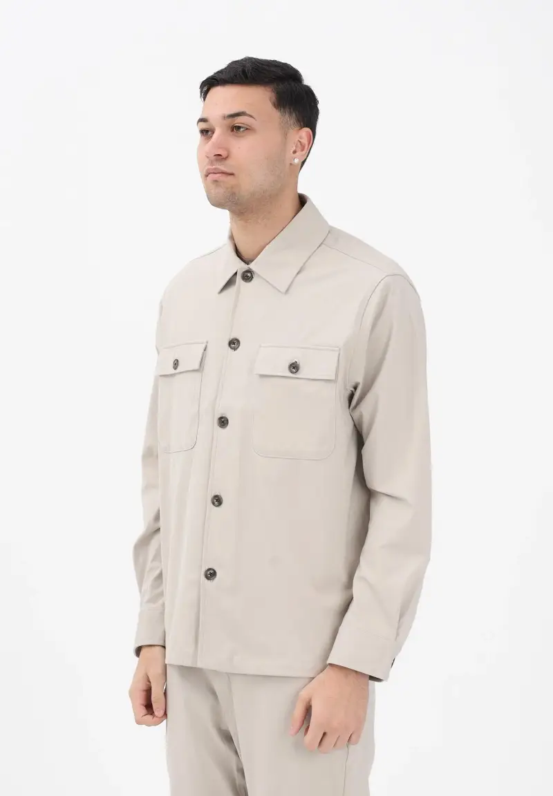 Camicia a manica lunga beige da uomo