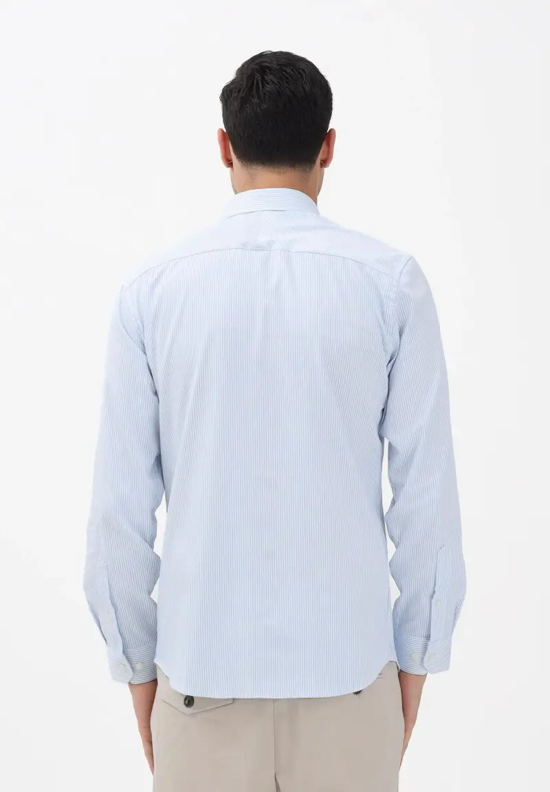 Camicia a manica lunga bianca e azzurra da uomo con motivo a righe miniatura 3