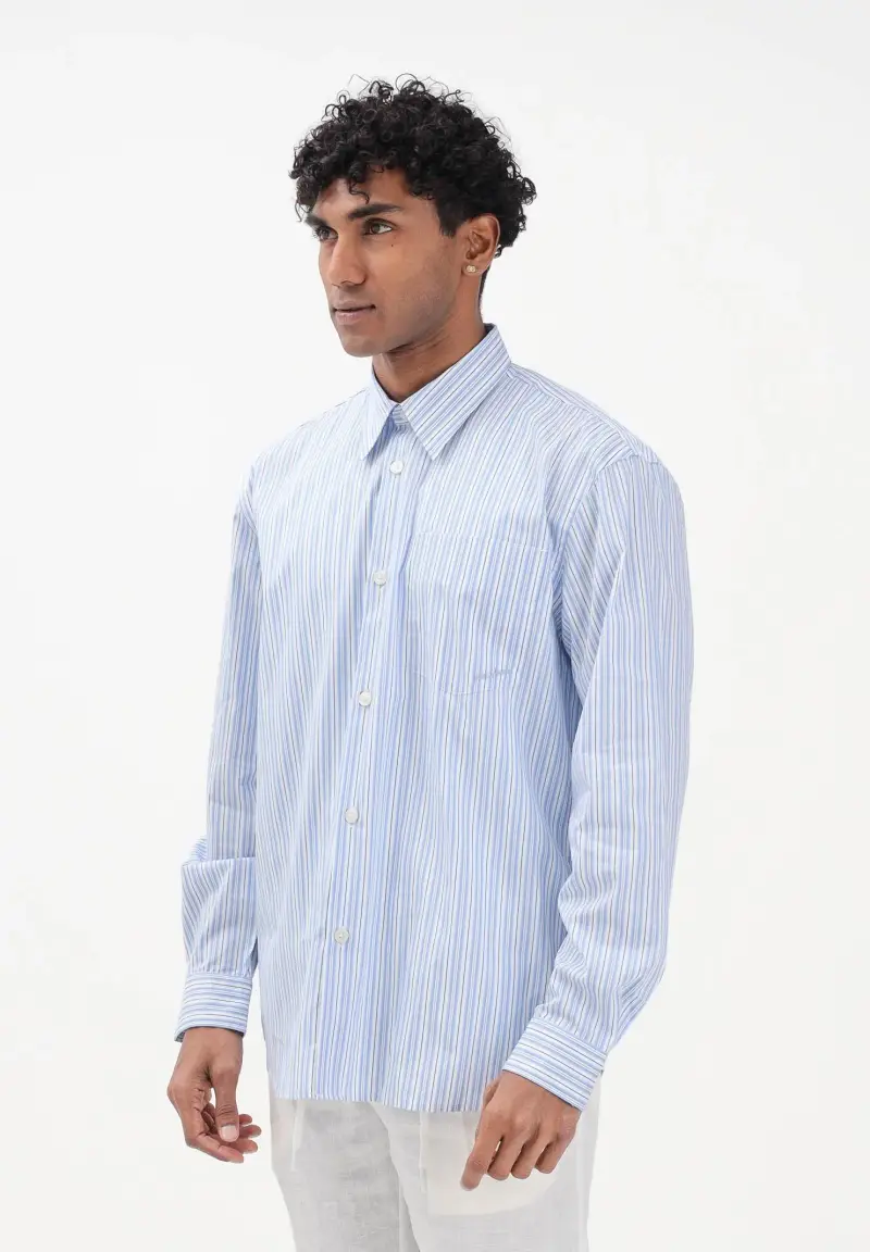 Camicia a manica lunga celeste da uomo con motivo a righe