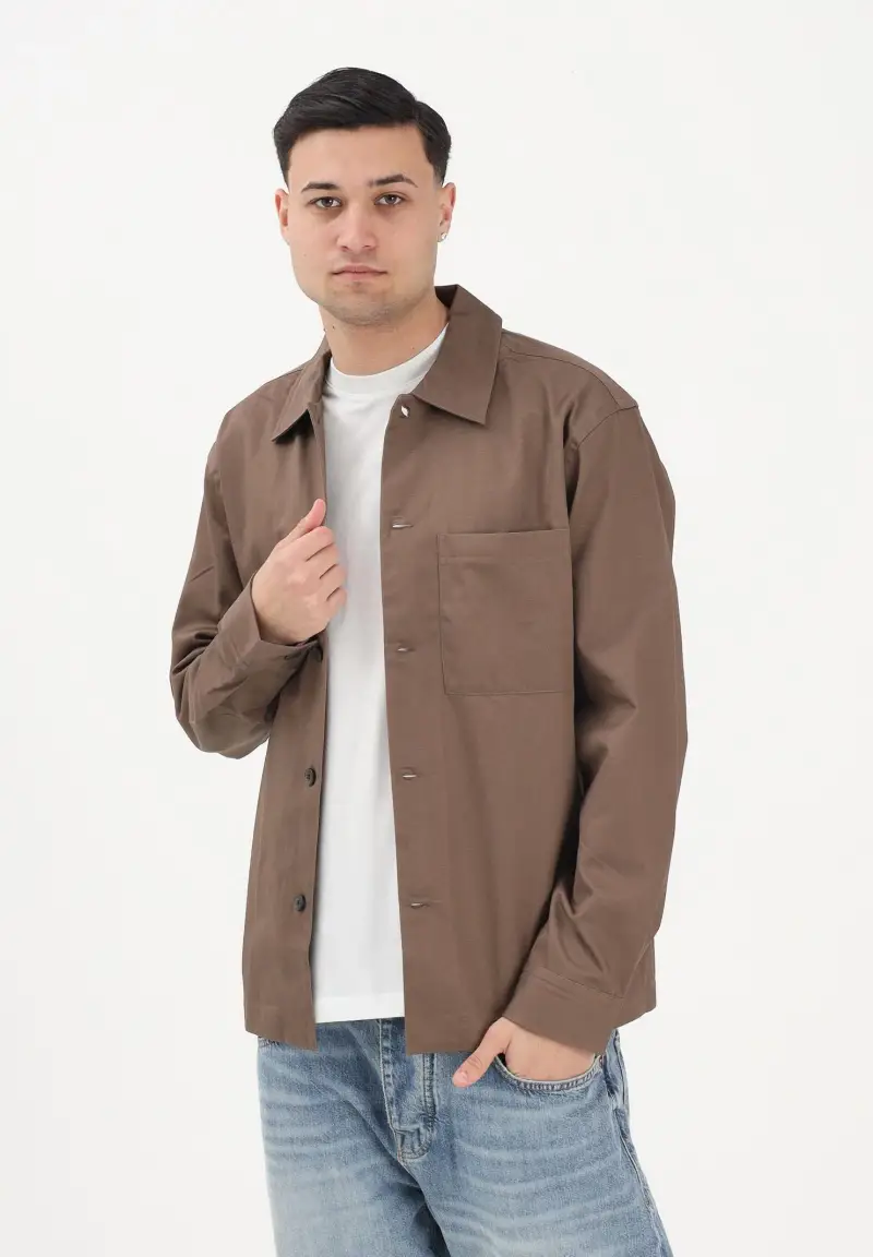 Camicia a manica lunga marrone da uomo miniatura 2