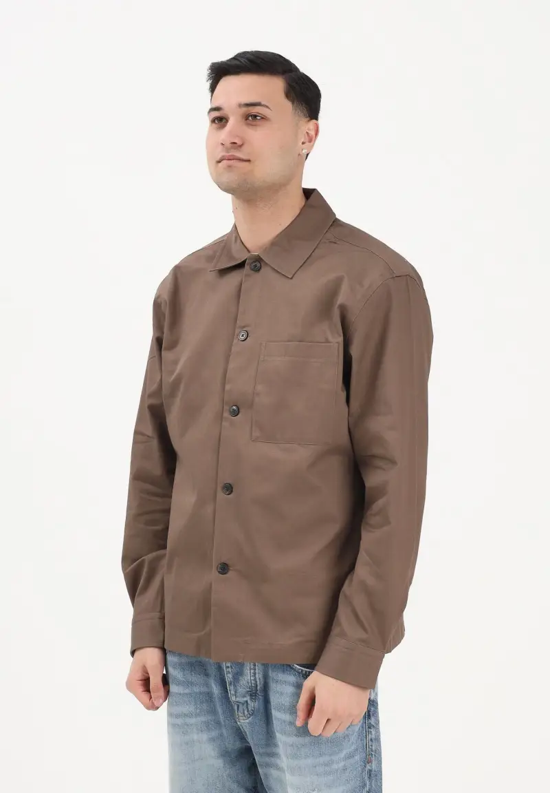 Camicia a manica lunga marrone da uomo