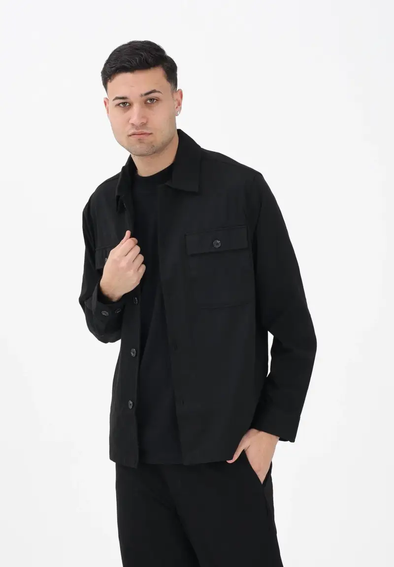 Camicia a manica lunga nera da uomo miniatura 2