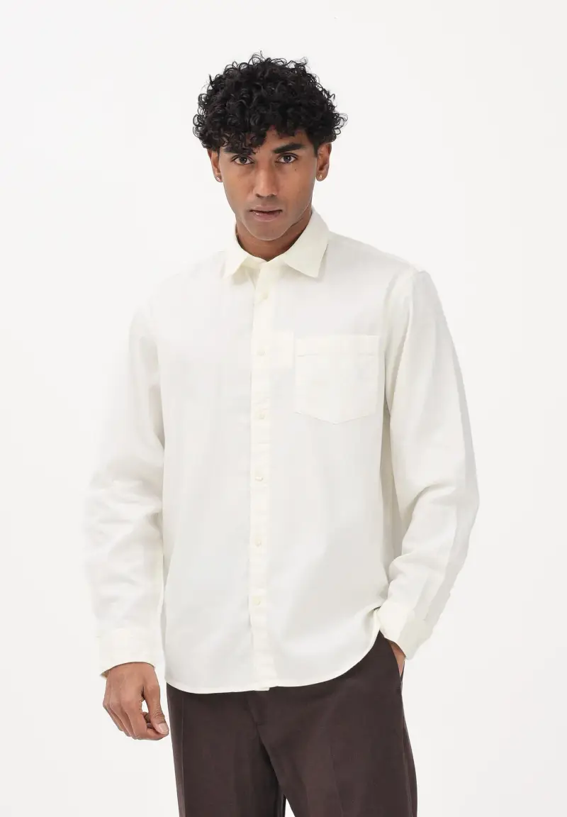 Camicia a manica lunga panna da uomo miniatura 2