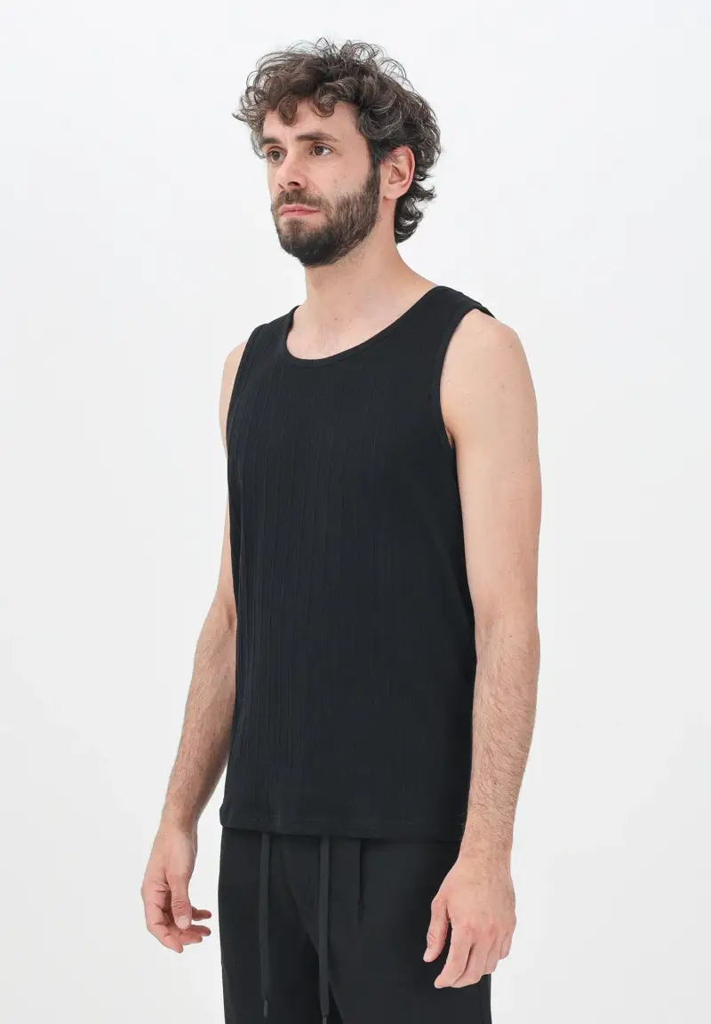 Selected Homme Canotta nera a costine da uomo