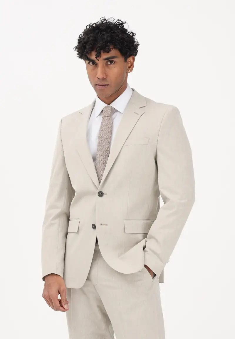 Giacca monopetto beige da uomo miniatura 2