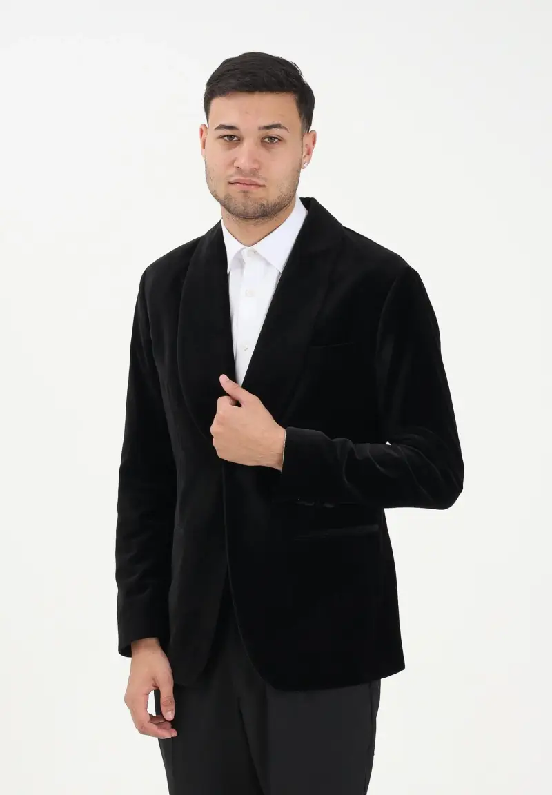 Giacca monopetto in velluto nero da uomo miniatura 2