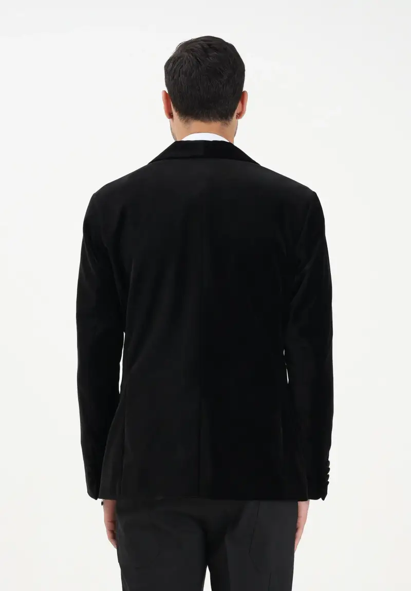 Giacca monopetto in velluto nero da uomo miniatura 3