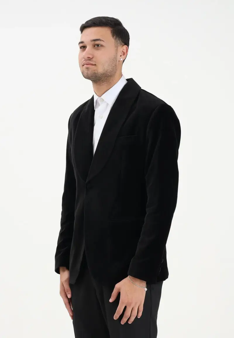 Giacca monopetto in velluto nero da uomo