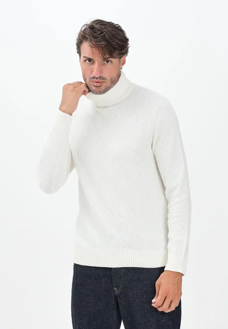 Maglioncino a collo alto panna da uomo miniatura 2