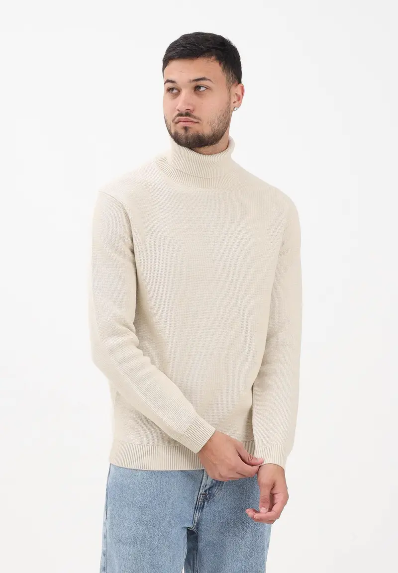 Maglioncino a collo alto panna da uomo miniatura 2