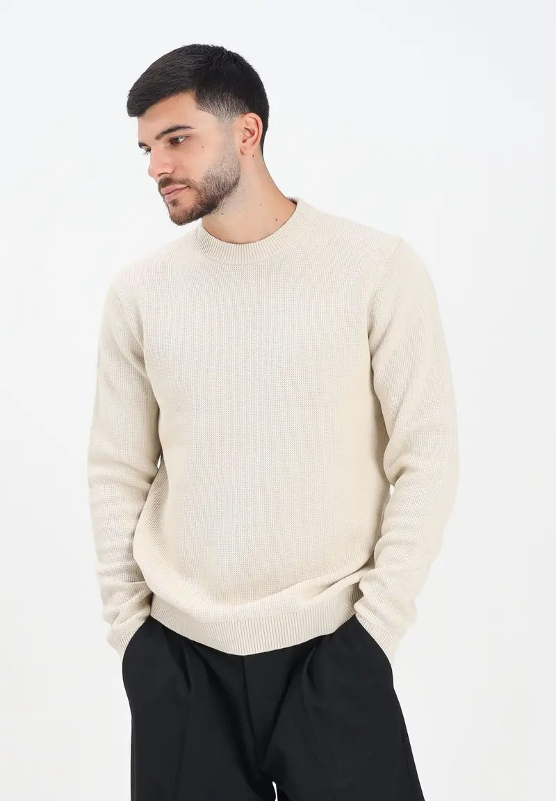 Maglioncino girocollo beige da uomo miniatura 2