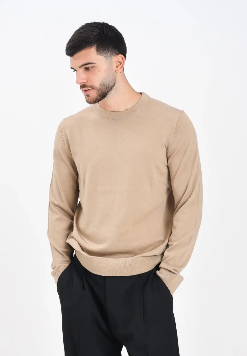 Maglioncino girocollo beige da uomo miniatura 2