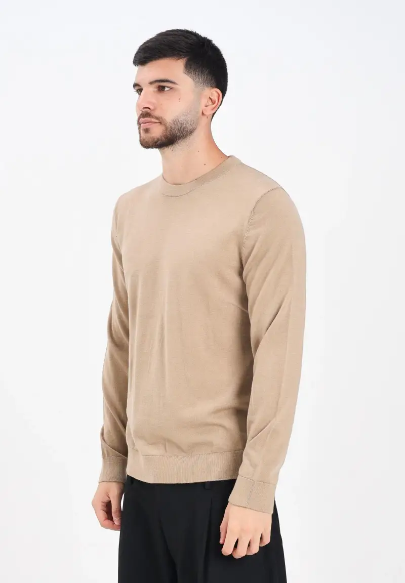 Maglioncino girocollo beige da uomo
