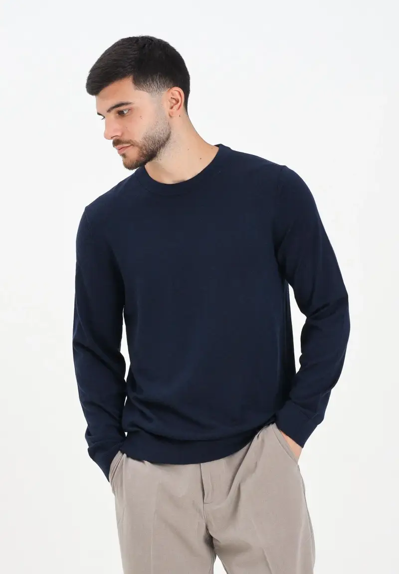 Maglioncino girocollo blu da uomo miniatura 2