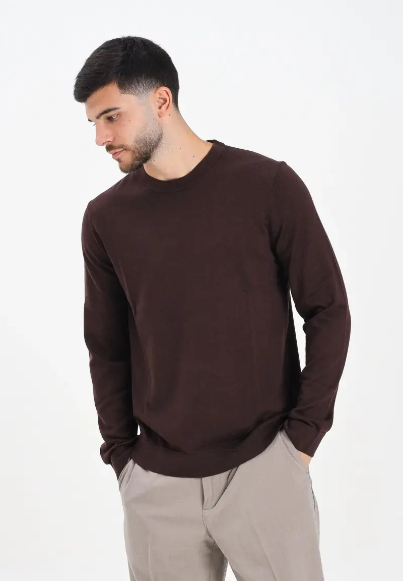 Maglioncino girocollo marrone da uomo miniatura 2