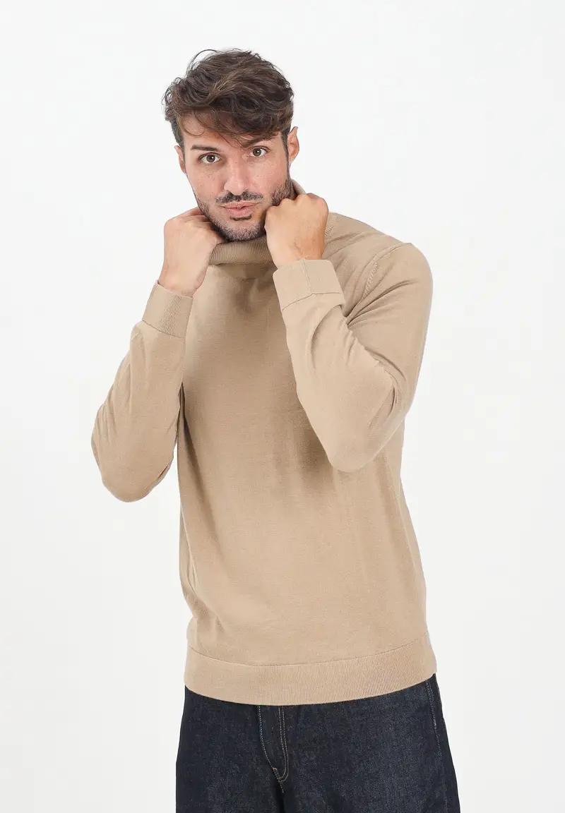 Maglione a collo alto beige da uomo miniatura 2
