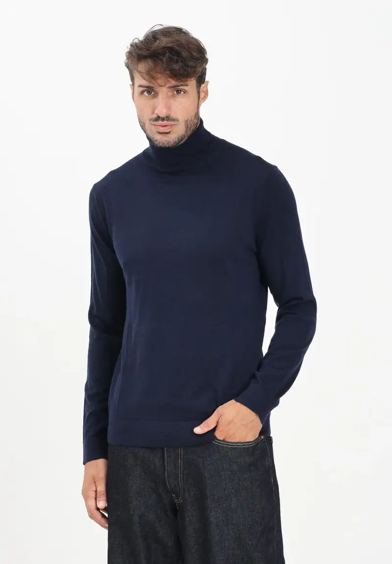 Maglione a collo alto blu da uomo miniatura 2