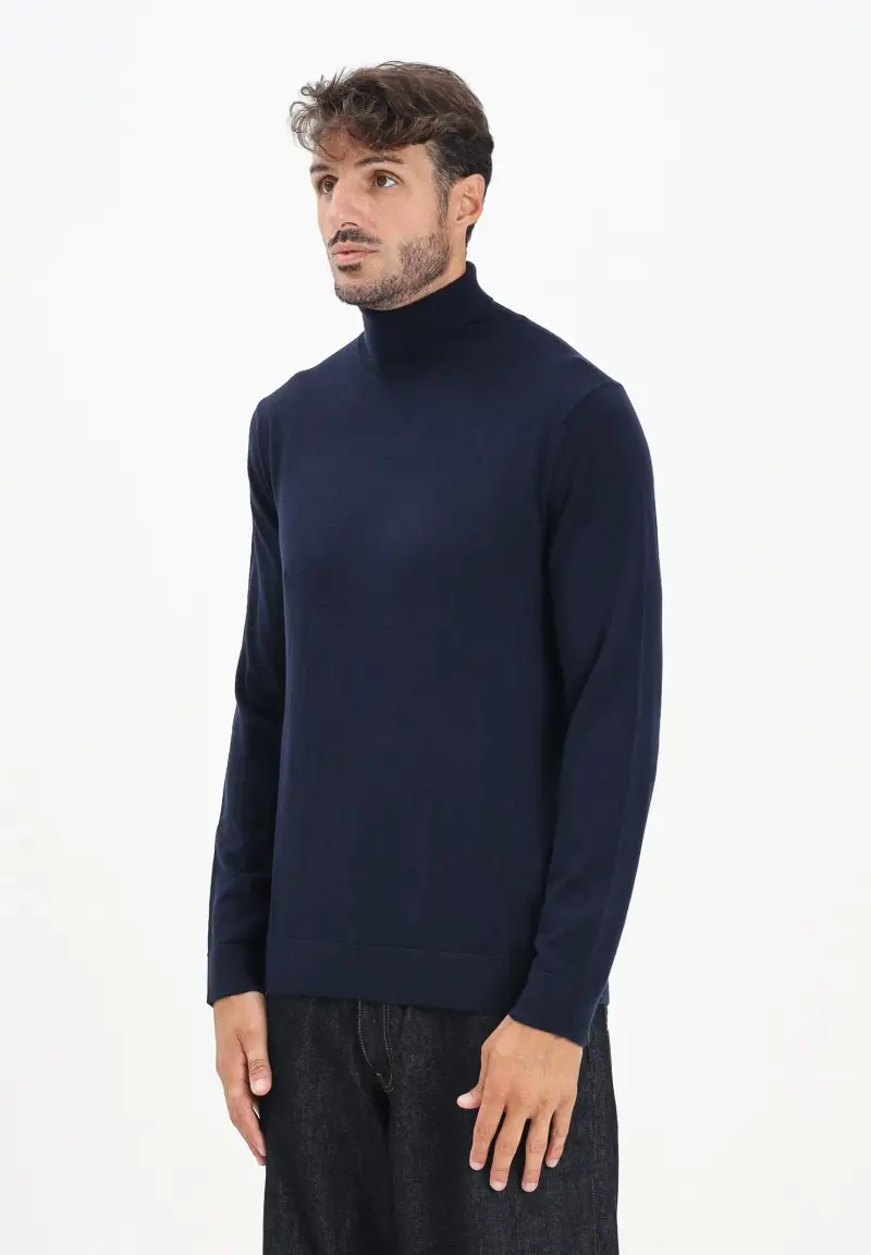 Maglione a collo alto blu da uomo