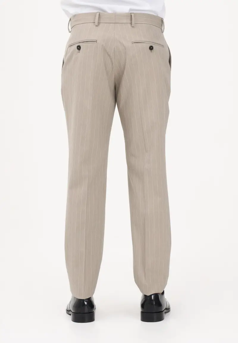 Pantalone elegante beige da uomo con motivo gessato miniatura 3