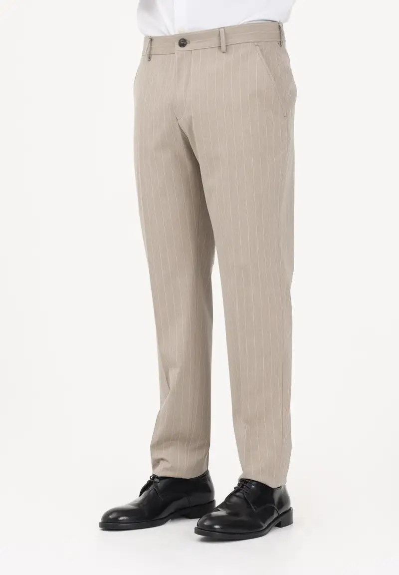 Pantalone elegante beige da uomo con motivo gessato