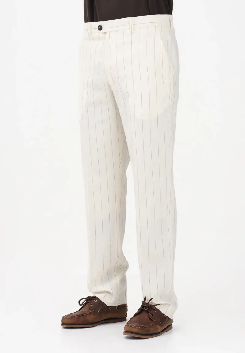 Pantalone elegante panna da uomo con sottili righe